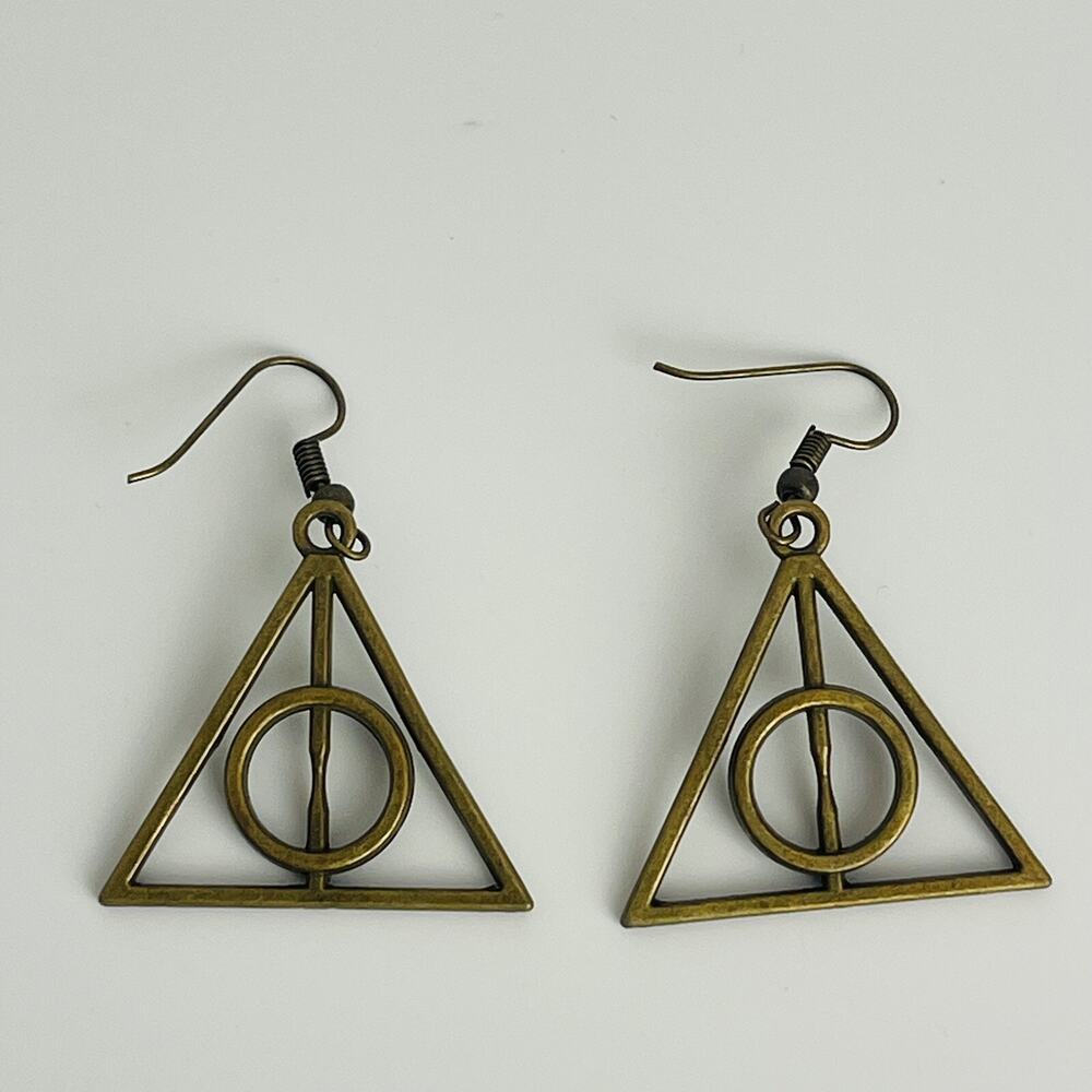 1 Pair Harry Potter Deathly Hallows Dangling Earrings‎ Bronze Tone Jewelry